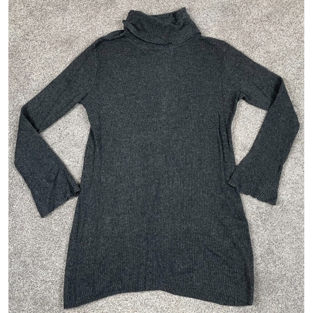 Madewell Dress Womens Medium Gray Wool Turtleneck Sweater Bell Sleeve Academia